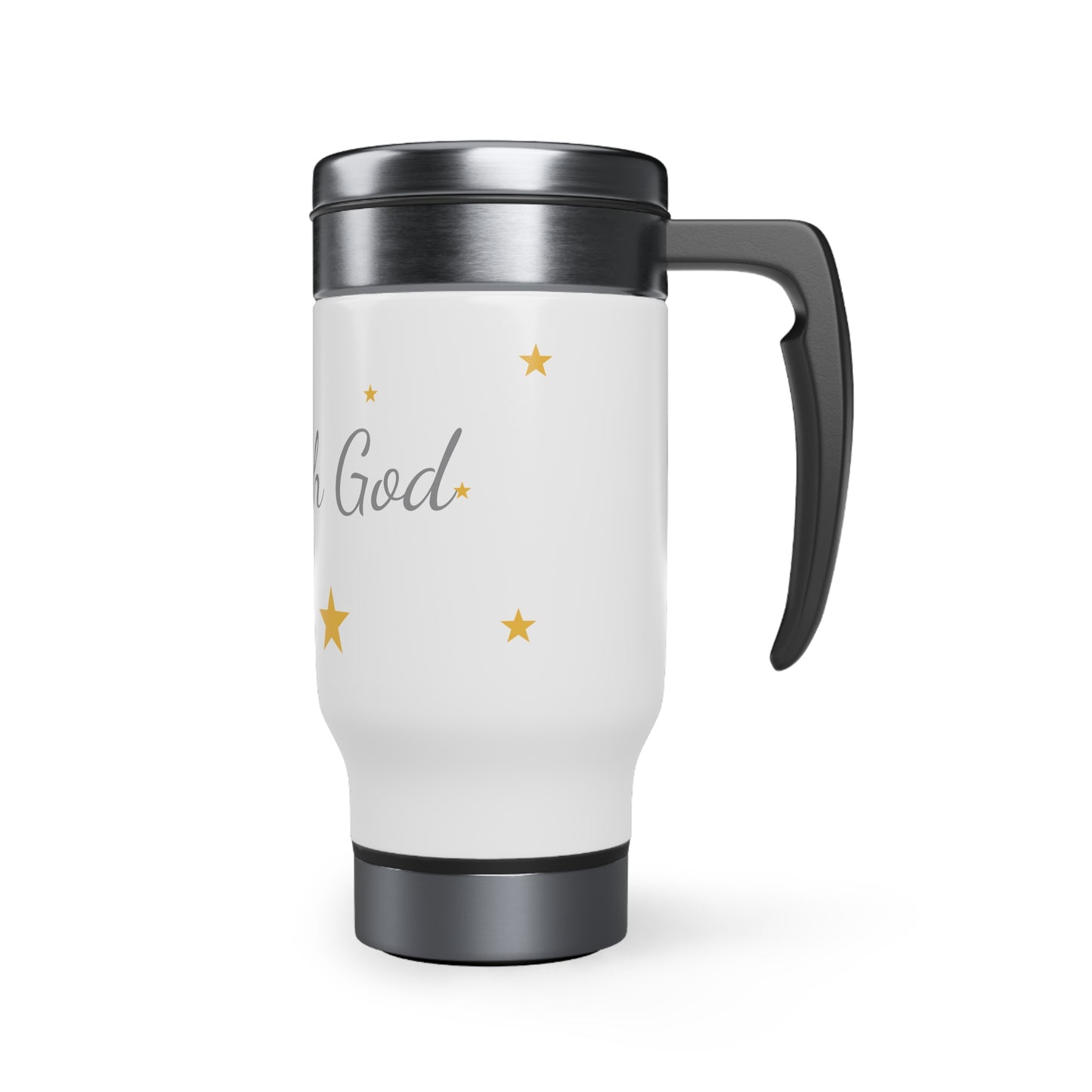 Joyful with God, Stainless Steel Travel Mug with Handle, 14oz