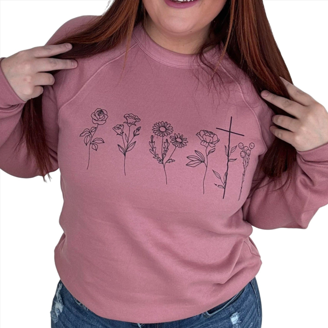 Dainty Floral & Cross Crewneck