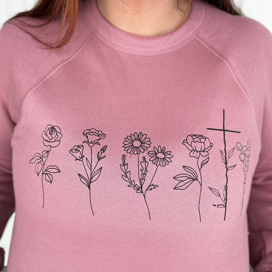 Dainty Floral & Cross Crewneck