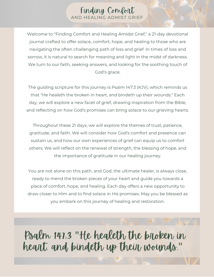Finding Comfort (Amidst Grief)- (Digital, printable) Devotional Journal
